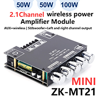 ZK-MT21 2x50W+100W 2.1 Channel Bluetooth 5.0 Subwoofer Digital Amplifier Board – AUX, 12V-24V